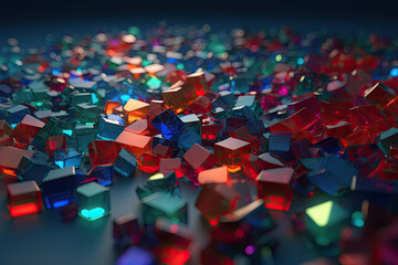 Obraz premium Colorful glass square shapes. Simple flat pieces and translucent layers. Generative AI illustration