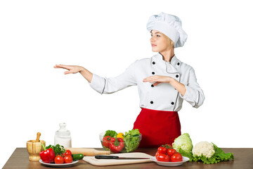 Female Chef Cooking Isolated