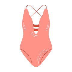 Women's pink swimsuit. Color vector illustration isolated on white background.
