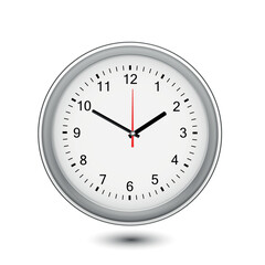 Five minutes past twelve on the round dial