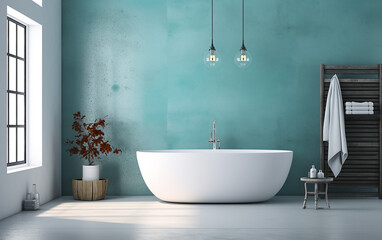 Naklejka na ściany i meble bathroom. Minimalistic living bathroom with a touch of Scandinavian design. Generative AI