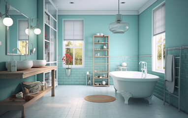 Fototapeta na wymiar bathroom. Simple Scandinavian-style living bathroom, emphasizing minimalism. Generative AI