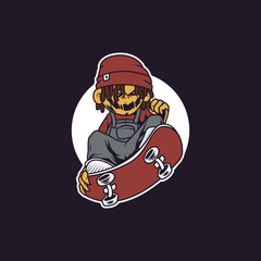 skateboarding pumpkin character logo illustration.