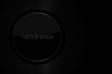 Vector abstract black premium background with silver circle frame. Modern luxurious elegant backdrop in dark color and glass effect for exclusive posters, banners, invitations, business cards.
