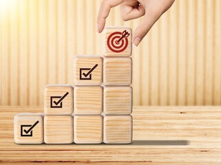 Goals achievement and  success. Wooden cubes set
