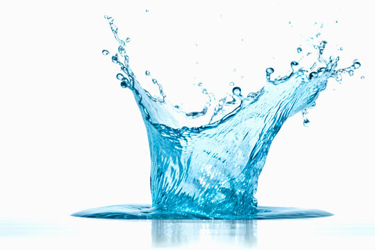 Beautiful splash blue water on white background. Generative AI