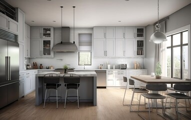 A cutting-edge kitchen with seamless white counter. AI generated