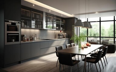Fototapeta na wymiar Minimalist design modern kitchen in gray colors. AI generated