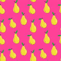 Seamless pattern of yellow pear fruit. Vector print for printing on fabric, wallpaper, and paper, textile