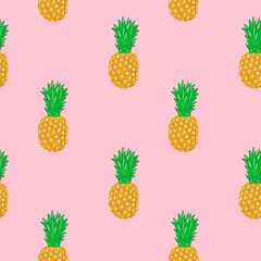 yellow pineapple fruit summer tropical seamless pattern.Vector print for textile, fabric, wrapping paper
