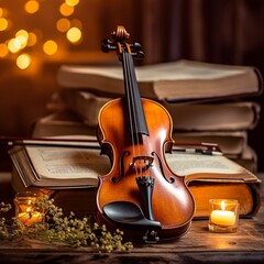 classical violin music with old books Generative AI