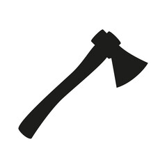 Axe vector icon with long ax handle. Black silhouette hatchet on white background.