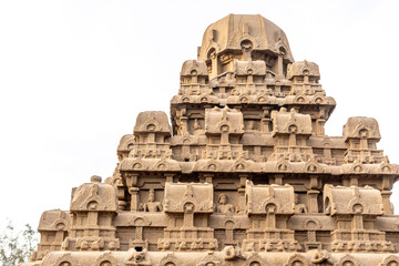 Excellent carving of pancha ratha at mahabalipuram. Monolithic architecture of cuttings from rocks made by pallavas