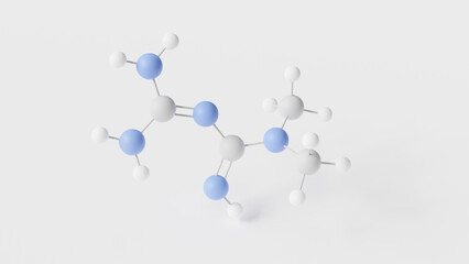 metformin molecule 3d, molecular structure, ball and stick model, structural chemical formula biguanides