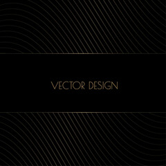 Vector abstract black premium background with wavy golden stripes, lines. Modern luxurious elegant backdrop in dark color for exclusive posters, banners, invitations, business cards.