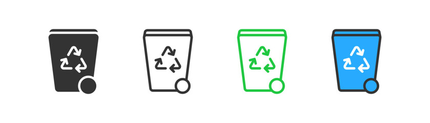 Trash can icon on light background. Recycle symbol. Garbage, waste, delete, container. Outline, flat and colored style. Flat design. Vector illustration