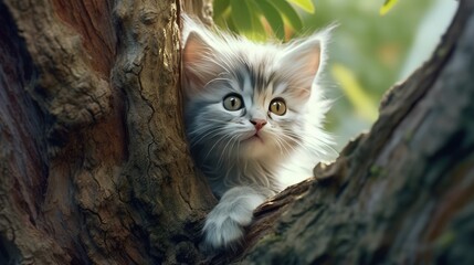 A fluffy Kitten in a tree