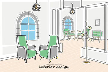 Fototapeta premium Hand drawn modern living room