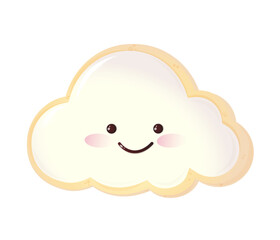Cute cookie with a painted cloud on a white background