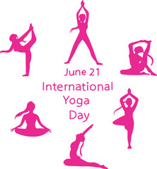 set of yoga icons. International Yoga Day is celebrated every year on 21 June.
