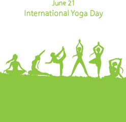 set of yoga icons. International Yoga Day is celebrated every year on 21 June.
