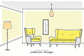 Hand drawn modern living room