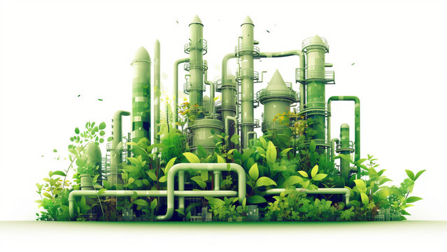 Eco-friendly concept, Gas fired power plant and factory building with Generative AI.
