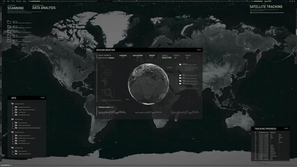 Military operation system is searching for exposed satellite signals. Operation Technology is investigating the region for satellites. Operation system accessing the satellite live feed. Data Analysis - Powered by Adobe