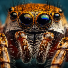 Close up of a jumping spiders eyes generative AI