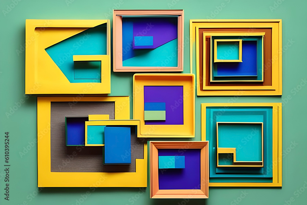 Poster a vibrant pattern of colorful polaroid frames in different sizes and orientations, scattered randoml