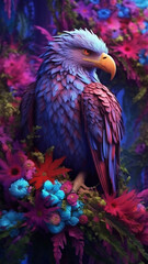 Obraz premium Eagle with flowers in the style of hyper-realistic generative AI
