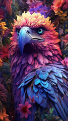 Fototapeta premium Eagle with flowers in the style of hyper-realistic generative AI