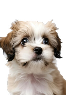 Close-up of a cute puppy dog sitting looking forward. On a transparent background - Generative AI 