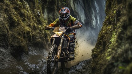 Naklejka premium Spectacular jumps and high-flying stunts define the dirt bike racer's style