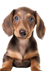 Close-up of a cute puppy dog sitting looking forward. On a transparent background - Generative AI 