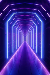 abstract futuristic tunnel with glowing lines on dark background created with AI 