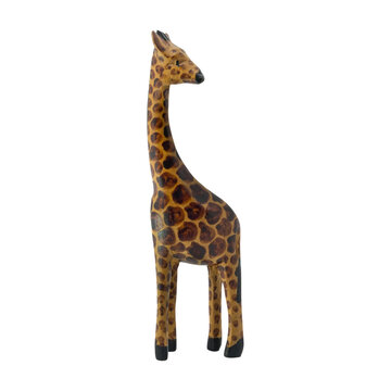 Hand Carved Wood Wooden Giraffe Sculpture Statue Isolated On Transparent Background