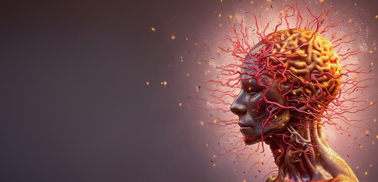 Mental health concept, alzheimer and epilepsy disorder, stress and migraine seizure, brain waves, generative AI