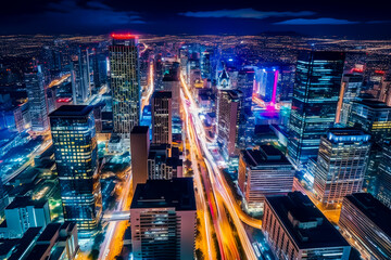 Obraz premium A rainy street in a big city, with lots of advertising lights, lots of life at night, generative ai