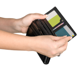 Female hand takes out bank card from her wallet