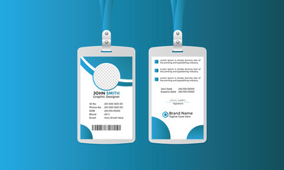 Modern Corporate and Creative ID Card Design Template Vertical Name ID Card Simple and Clean Blue White and Black Business ID Card  Vector Illustration Colorful Gradient  Design New Design