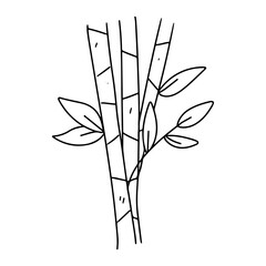 Bamboo twigs in hand drawn doodle style. Vector illustration isolated on white. Coloring page.