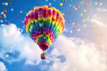 Fototapeta premium Colorful Balloon in Rainbow Hues Floating in the Sky