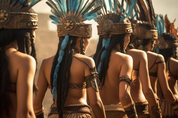 Obraz na płótnie Canvas Back View of Aztec Women
