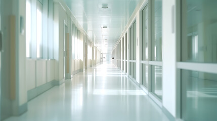 Fototapeta premium Blurred hospital interior corridor clinic.Created with Generative AI technology.