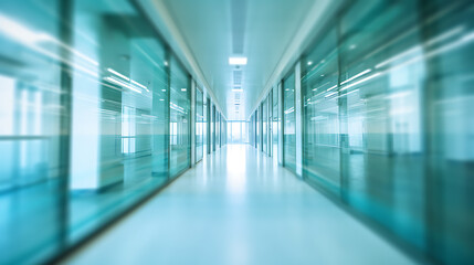 Fototapeta premium Blurred hospital interior corridor clinic.Created with Generative AI technology.