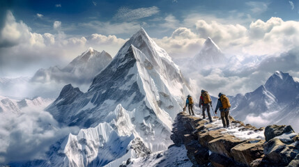 Illustration of Mountaineering Expedition in the High Mountains over Five Thousand Metres Generative AI Digital Art Background Wallpaper