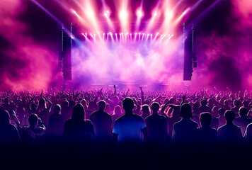 Fototapeta na wymiar a crowd of people in concert near a lighting display, generative ai