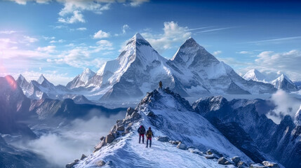Obraz premium Illustration of Mountaineering Expedition in the High Mountains over Five Thousand Metres Generative AI Digital Art Background Wallpaper