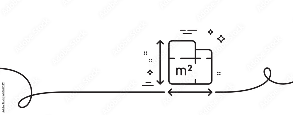 Poster floor plan line icon. continuous one line with curl. room dimension sign. house area measurement sym